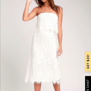 White lace strapless midi dress